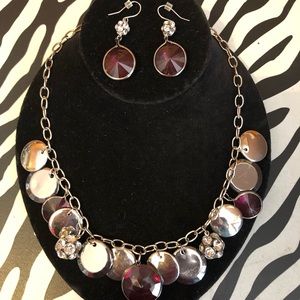 Necklace and earring silver & purple set